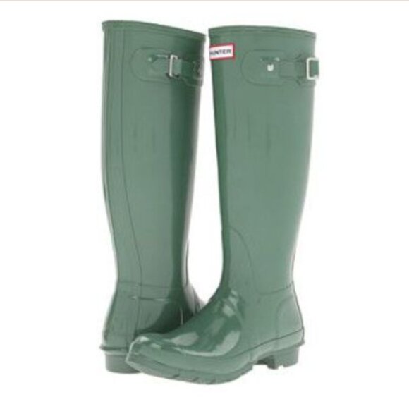 Hunter Boots Moss Green Shiney Size 6 - Picture 1 of 11